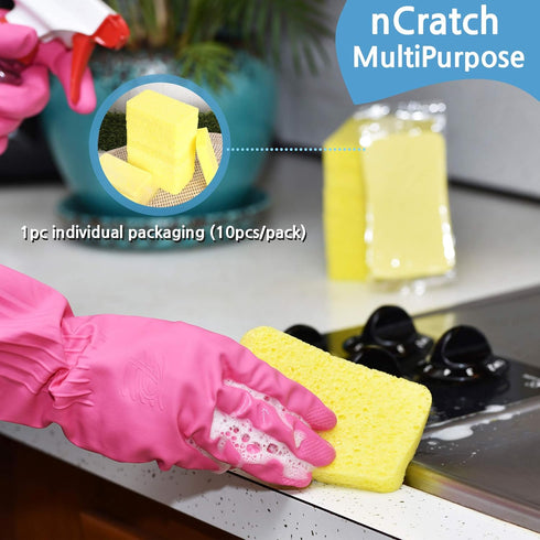 10 Pack Pop Up Compressed Cellulose (1pc Individual Packaged) for Cleaning Scrub Sponge, Washing Dish for Kitchen, Bathroom. Ideal for Trucker, Ca...