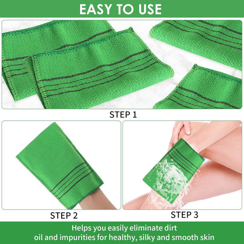 4PCS Exfoliating Body Scrubber, Korean Asian Exfoliating Bath Washcloths Mitt Viscose Rayon Towel Glove Bath Sponge for Dead Skin (2Green+2Red)...
