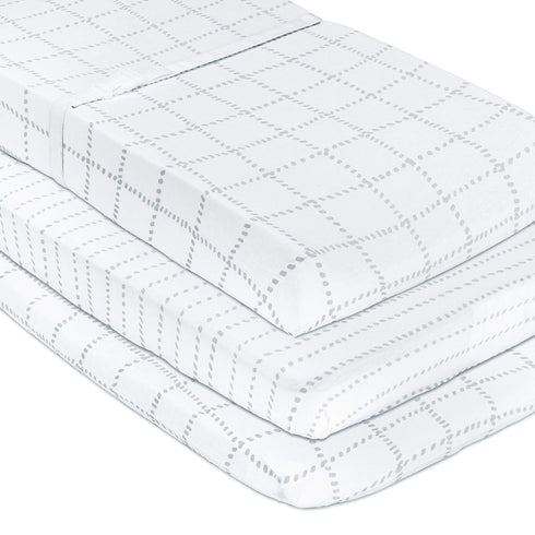 Changing Pad Cover Jersey Knit Cotton for Baby Boy Or Baby Girl Doubles As Cradle Sheet, Grey Dotted Stripes & Grey Grid Lines, (Pack of 2)...