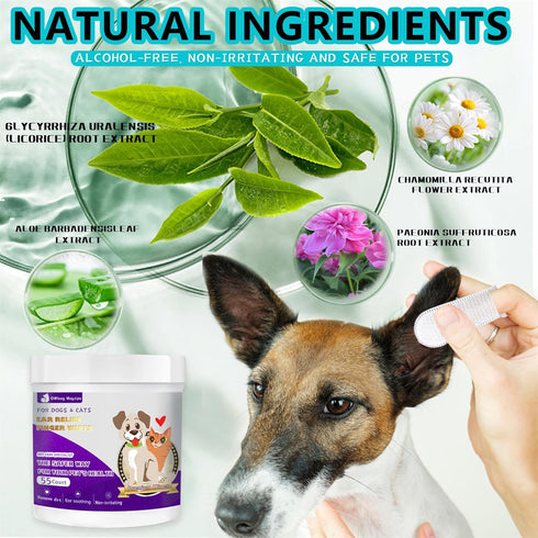 Dog Ear Finger Wipes for Dogs & Cats-Gently Remove Ear Wax,Ear Soothing and Cleaning,Natural ingredients-55 Count...