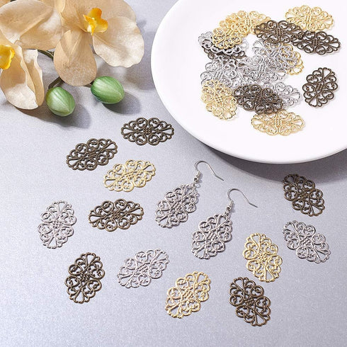 PH PandaHall 150 pcs 3 Colors Tibetan Style Iron Oval Filigree Charm Pendant Link Connectors for Earring Necklace Jewelry DIY Craft Making, Mixed ...