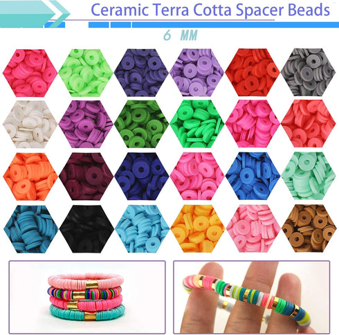 Greentime Clay Beads, 4500pcs Flat Round Spacer Beads Heishi for Bracelets Jewelry Making Kit Earring DIY Crafts Holiday Gift (24Color 6mm)...