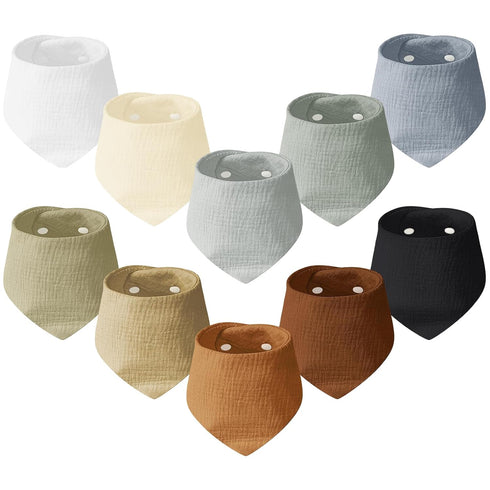 Muslin Baby Drooling Bibs, 10PCS Baby Bandana Drool Bibs, Snap Muslin Cotton Baby Bibs for Girls, Boys, Baby Drool Bibs Anti-Penetration, Strong W...