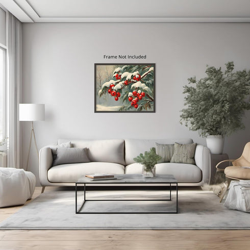 Posterizer 1 pcs-berries in snowy winter scene-oil painting style -3-Landscape & Nature Art-GIft for Men Women Teens-Living Room Bedroom Decor- un...