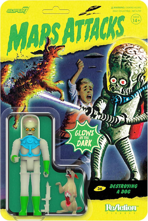 Super7 Mars Attacks Martian Destroying a Dog (Glow) - 3.75" Mars Attacks Action Figure with Accessory Vintage Collectibles and Retro Toys...