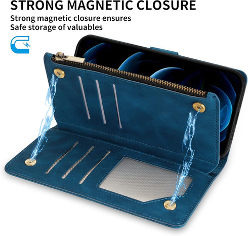 ZZXX for iPhone 12 Case Wallet with Card Slot Premium Soft PU Leather Zipper Flip Folio Wallet with Wrist Strap Kickstand Protective for iPhone 12...