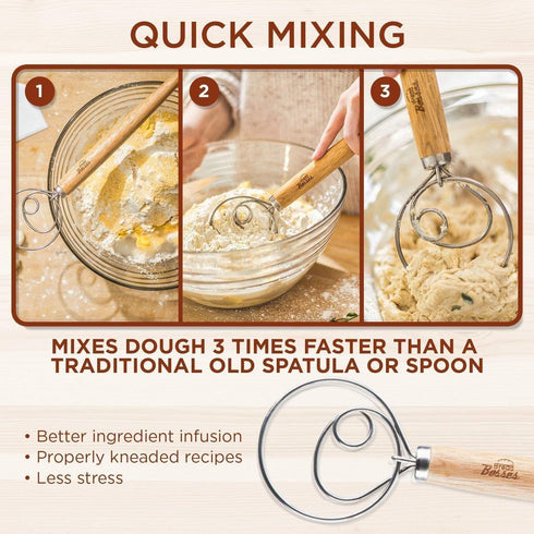 Danish Dough Whisk Bread Mixer - Hook Dutch Pizza Dough Making Bread Mixer Whisk Hooks Accessories Wisks - Great As A Gift...