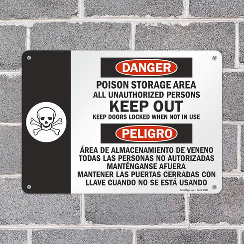SmartSign "Danger - Poison Storage Area" Bilingual Sign | 10" x 14" Aluminum...