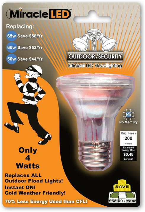 Miracle LED 605027 4 Watt Wide Angle Flood Light Security Bulb, Cool White...
