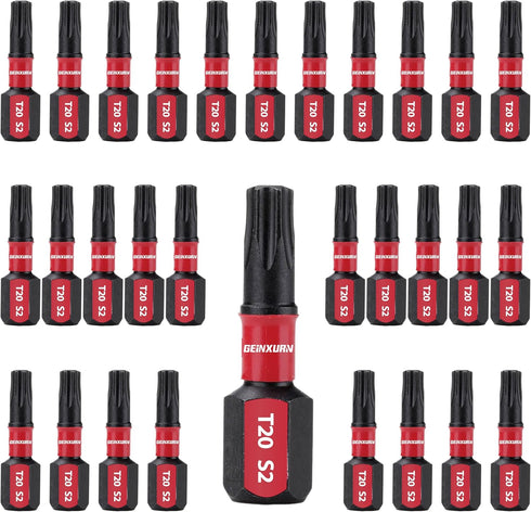 30 Pieces T20 1 In. Impact Tough Magnetic #20 Torx Head Power Bits, S2 Alloy Steel T20 Screwdriver Bits Set...