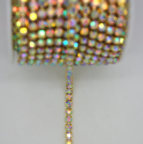 10 Yard Crystal AB Rhinestone Close Chain Clear Trim Sewing Craft (Gold, 4.3mm)...