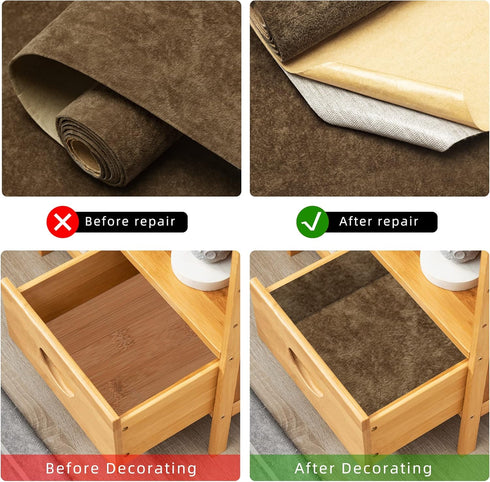 Self Adhesive Felt Velvet Fabric Liner Velvet Drawer Liner for Jewelry Drawer Craft Felt Fabric Sheet Art & Craft Making 14.2" x 78" (Brown)...