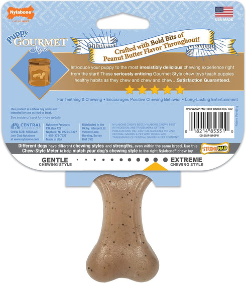 Nylabone Dog, Puppy Gourmet Style Strong Chew Toy Wishbone Peanut Butter Small/Regular (1 Count)...