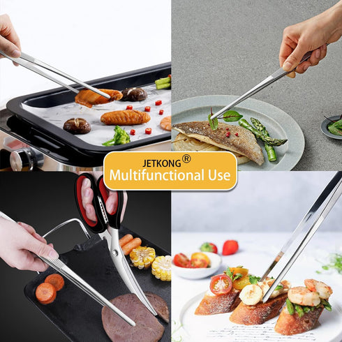 JETKONG Serving Tweezer Tongs 9-Inch Cooking Tweezers Kitchen Tweezers, Set of 3 (9 9 9 Inch, Silver)...