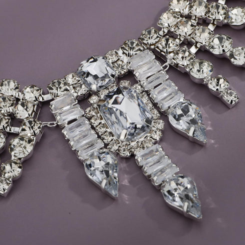 YERTTER Dainty Silver Full Rhinestone Chain Sparkly Collar Chain Choker Statement Tassel Crystal Choker Necklace Adjustable for Party Music Bar Wo...