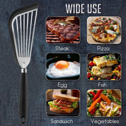 Stainless-Steel Slotted Flex Fish Turner, Set of 2, Kitchen Spatulas for Nonstick Cookware, Cooking Utensils for Flipping Eggs & Pancakes, Heat-Re...