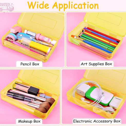 Sooez 1 Pack Clear Pencil Box, Plastic Hard Pencil Case with Stickers, Large Crayon Box with Snap-tight Lid, Stackable Storage Box Art Craft Marke...