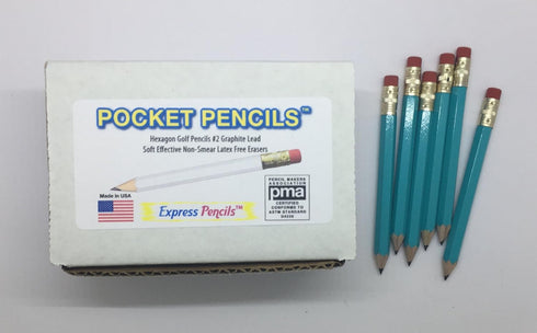 Express Pencils Half Pencils with Eraser - Golf, Classroom, Pew, Short Mini Non Toxic - Hexagon, Sharpened, 2 Pencil, (Color - Light Turquoise), (...
