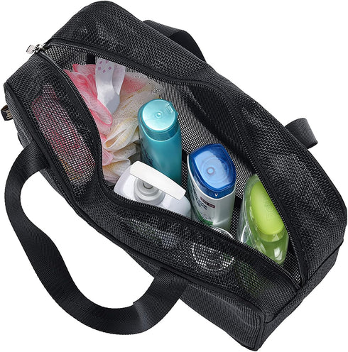Moyad Mesh Shower Caddy Portable Toiletry Tote Gym Bag for College Dorm Bathroom (Black Large)...