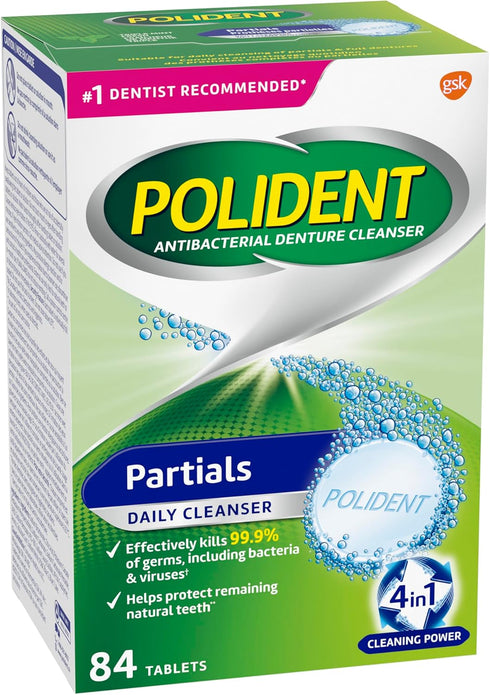 Polident Partials Denture Cleaning Tablets, Triple Fresh Mint, 84 Count, White...
