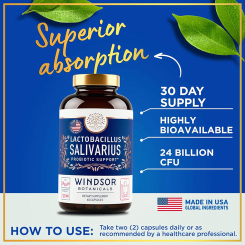 Lactobacillus Salivarius Probiotic Capsules - L Salivarius Probiotic Oral Dental Probiotics for Bad Breath, Teeth and Gums Health - Immune Support...