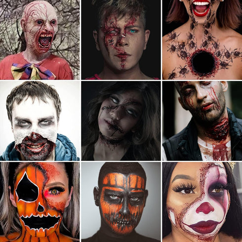Special Effects SFX Halloween Makeup Kit - Fake Blood + Coagulated Blood Gel + 12 Colors Bruise Makeup Face Body Painting Palette with Brush + Sca...