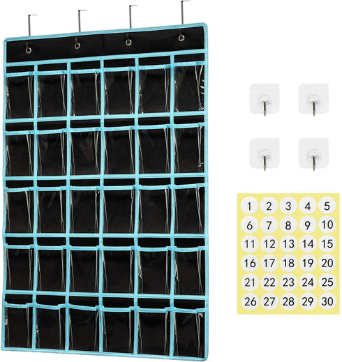 KEEPJOY Pocket Chart Organizer,Cell Phones Calculator Holder for Storage, Hanging Wall Door Caddy for Classroom .(30 Pockets-Black)...