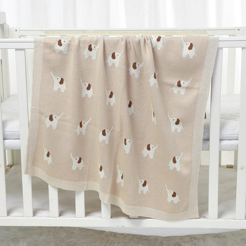100% Cotton Baby Blanket Knit Soft Cozy Swaddle Receiving Blankets Toddler Infant blanket with Lovely Elephant for Newborn Boy Girls - Camel, 90 x...