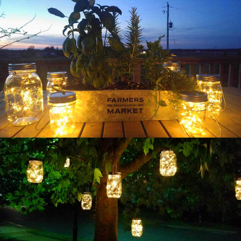 Mason Jar Solar Lantern Lights, 8 Pack 30 LED Bulbs Fairy Star Firefly Solar Lids Jar Lights,8 Hangers Included(No Jars),for Patio Garden Mason Ja...
