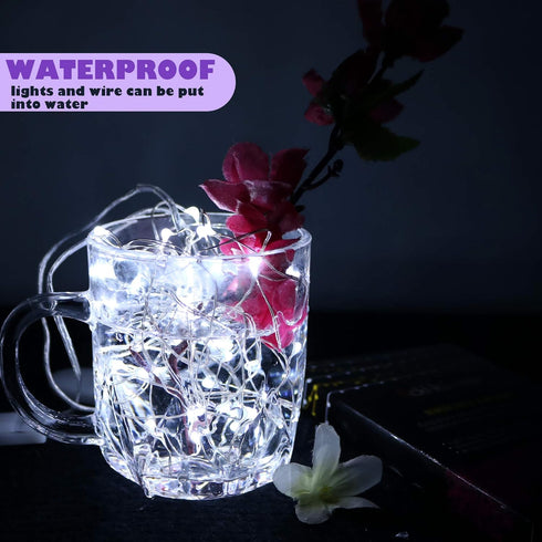 6 Pack Fairy Lights Battery Operated Mini String Lights with Timer 2PCS Remote 6.5ft 20LED Cool White Firefly Lights Waterproof Silver Wire Twinkl...