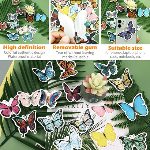 100 PCS Butterfly Stickers Pack, Colorful Lovely Waterproof Stickers for Laptop, Scrapbook, Window, Butterfly Sticker for Water Bottle, Envelope, ...
