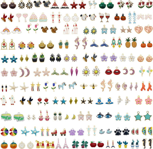 JJG 100Pcs(50PAIRS) Assorted Fruits Mermaid Animals Gold Plated Enamel Pendants Necklace Bracelet Charms for Earrings Jewelry Making...