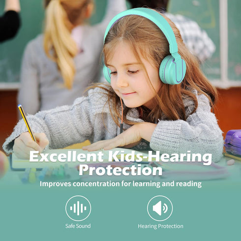 Kids Headphones, AILIHEN I35 On-Ear Headphones for School, 93dB Headphones Boy Girl, 3.5mm Wired Mic for Chromebook, Laptop (Green/Purple)...