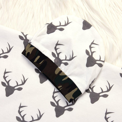 Soft Cotton Newborn Baby Swaddle Receiving Blanket Deer Printed Bath Towel with Hat Sets...