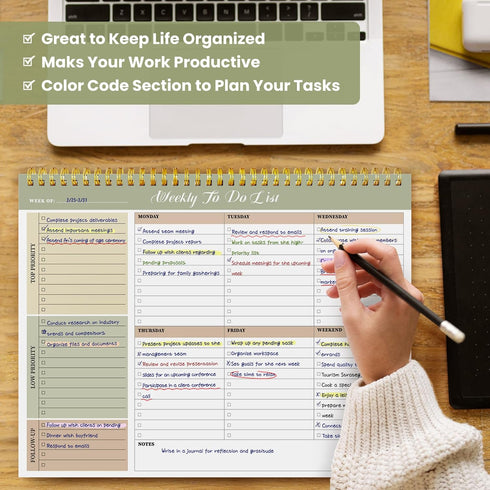 Weekly To Do List Notepad with 52 Undated Sheets?8.5"×11"?- Undated Weekly Planner Notepad for Office Desk Accessories and Supplies - Forest Shade...