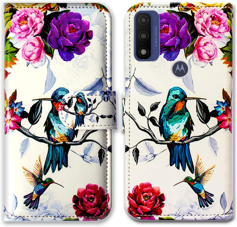 Case for Motorola Moto G Pure/Moto G Power 2022,Bcov Hummingbird in Flowers Bird Leather Flip Phone Case Wallet Cover with Card Slot Holder Kickst...