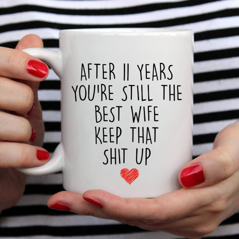 YouNique Designs 11 Year Anniversary Coffee Mug for Her, 11 Ounces, 11th Wedding Anniversary Cup For Wife, Eleven Years, Eleventh Year, 11th Year...