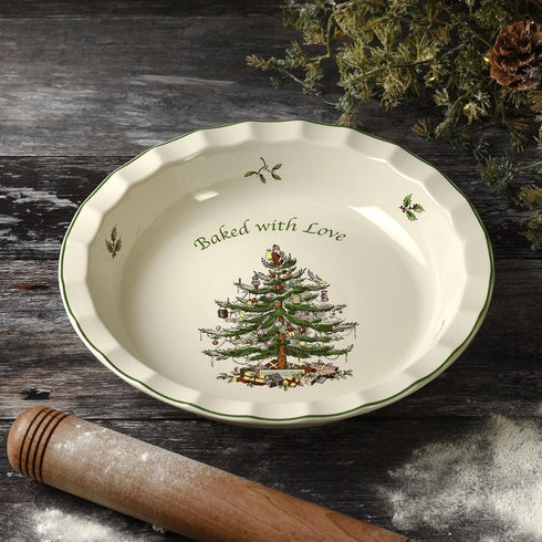 Spode Christmas Tree 10-Inch Pie Dish - Round Baking Dish for Holiday Desserts - Festive Earthenware Serveware for Christmas Table Setting - Dishw...