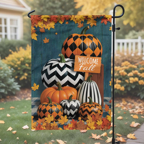 V VIBEPY All Over Printed Fall Double Sided Garden Flags, 12x18" Garden Flag, Fall Leaves Pumpkin Flag, Welcome Fall Flag for Patio Decor, Autumn ...
