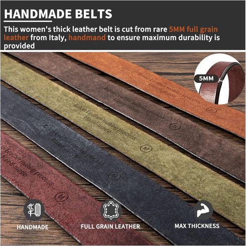 Women's Belts for Jeans, 5MM Womens Belt 1.1" Width Full Grain Leather With Gold Buckle Gift Box...