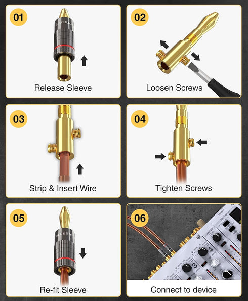 BlueRigger Banana Plugs 5 Pairs / 10 pcs (Closed Dual Screw) - 10 Pack Gold Plated Speaker Plugs Connector for Speaker Wire, Amplifier, Receiver, ...