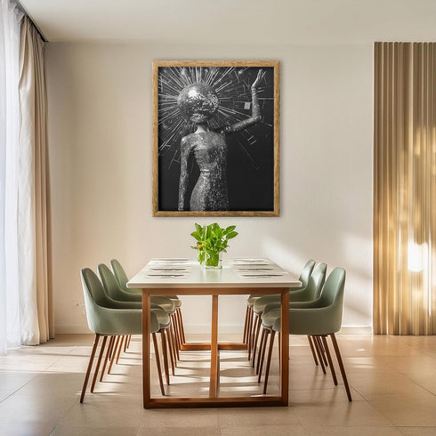 Posterizer 1 pcs-black and white retro disco ball and woman 3-Retro Art-Abstract & Modern Art-Chic Home Decor- unframed wall art...