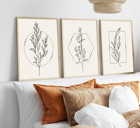 ZJJARTYB Farmhouse Beige Canvas Wall Art Retro Floral Line Pictures Minimalist Botanical Posters Neutral Prints Boho Artwork Simple Painting Wall ...