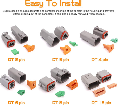 2 Sets DT Series Connector 8 Pin?16 AWG-22 AWG? Sealed Male and Female Auto Waterproof Electrical Wire Connector Plug...