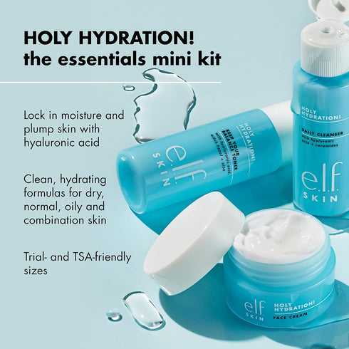 e.l.f. Skin Holy Hydration! The Essentials Mini Kit, Cleanser, Toner & Moisturizer for Hydrated & Balanced Skin, TSA-Friendly Sizes...