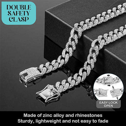 Dog Chain Diamond Collar Walking Metal Chain Collar with Design Secure Buckle, Pet Collar Jewelry Accessories for Small Medium Large Dogs Cats (Si...