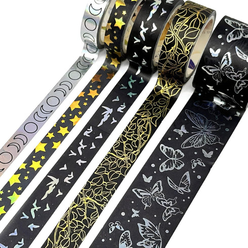 allydrew Decorative Gold Foil Washi Tape Box Set for Arts & Crafts, Scrapbooking, Stationery, Diary (10 Rolls), Midnight...