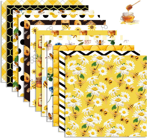 VIVIQUEN 24 Pack Gold Honey Bee Double-Sided Paper, 12-inches Autumn Textured Scrapbook Paper Sunflower Craft Paper Folded Flat for DIY Background...