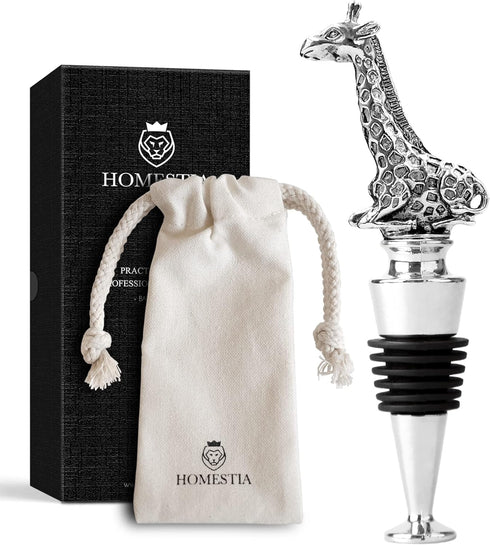 Homestia Wine Stoppers for Wine Bottles, Giraffe Wine Beverage Bottle Stopper, Stainless Steel Reusable Wine Corks with Silicone Seal, Bottle Cove...