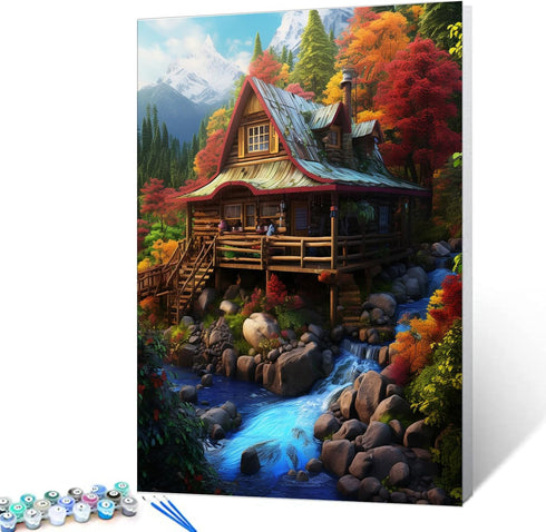 Paint by Numbers Exquisite Forest Cabin DIY Painting On Canvas, Paintwork with Paintbrushes Acrylic Paints,Perfect for Paint by Numbers for Adults...